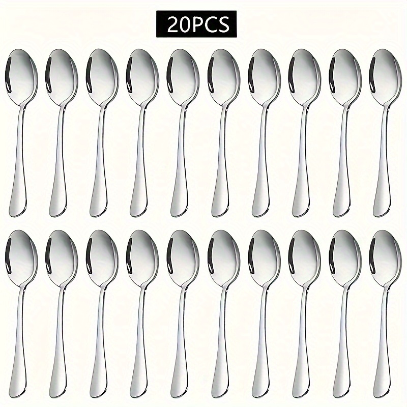 20pcs Stainless Steel Silvery Tableware Set - Mirror Polished Spoon And Dessert Spoon, Dishwasher Washable Stainless Steel Spoon Set - And Elegant For Home, Hotel, Restaurant