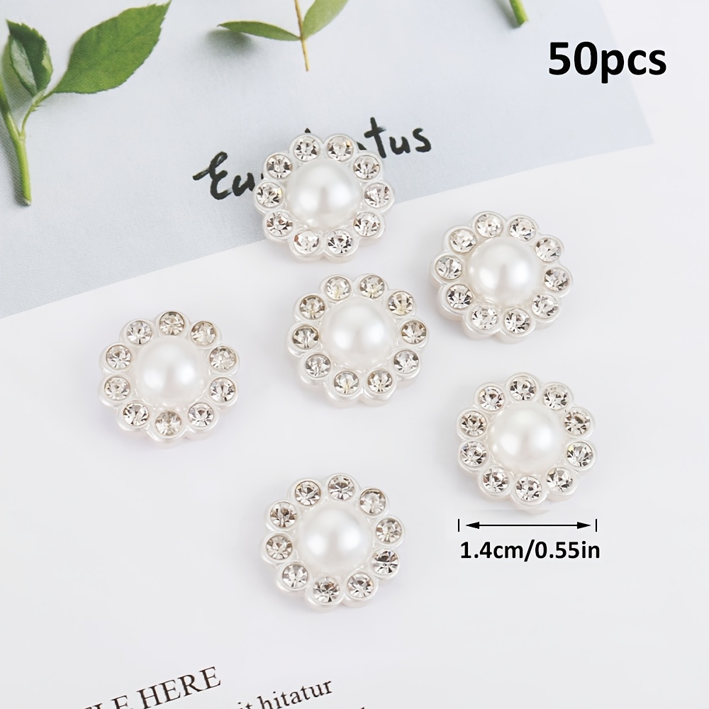 TEMU 2D - 50pcs Base de Cabujón con Diamantes de , Perlas Blancas para , Adornos para el Cabello, Suministros para Hacer Joyas