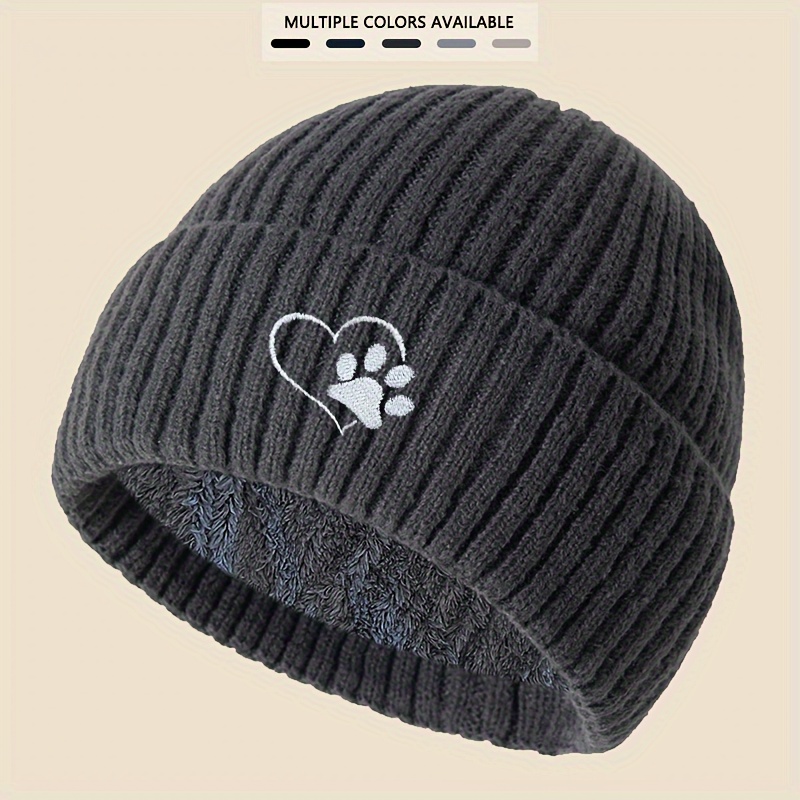 

Unisex Embroidered Paw Knit Beanie - , 100% , , Washable, , Pattern, & Windproof Skull Cap, For /