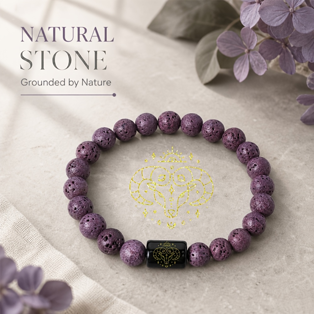 Women's Natural Stone Beaded Aries Zodiac Bracelet, Celestial Gift