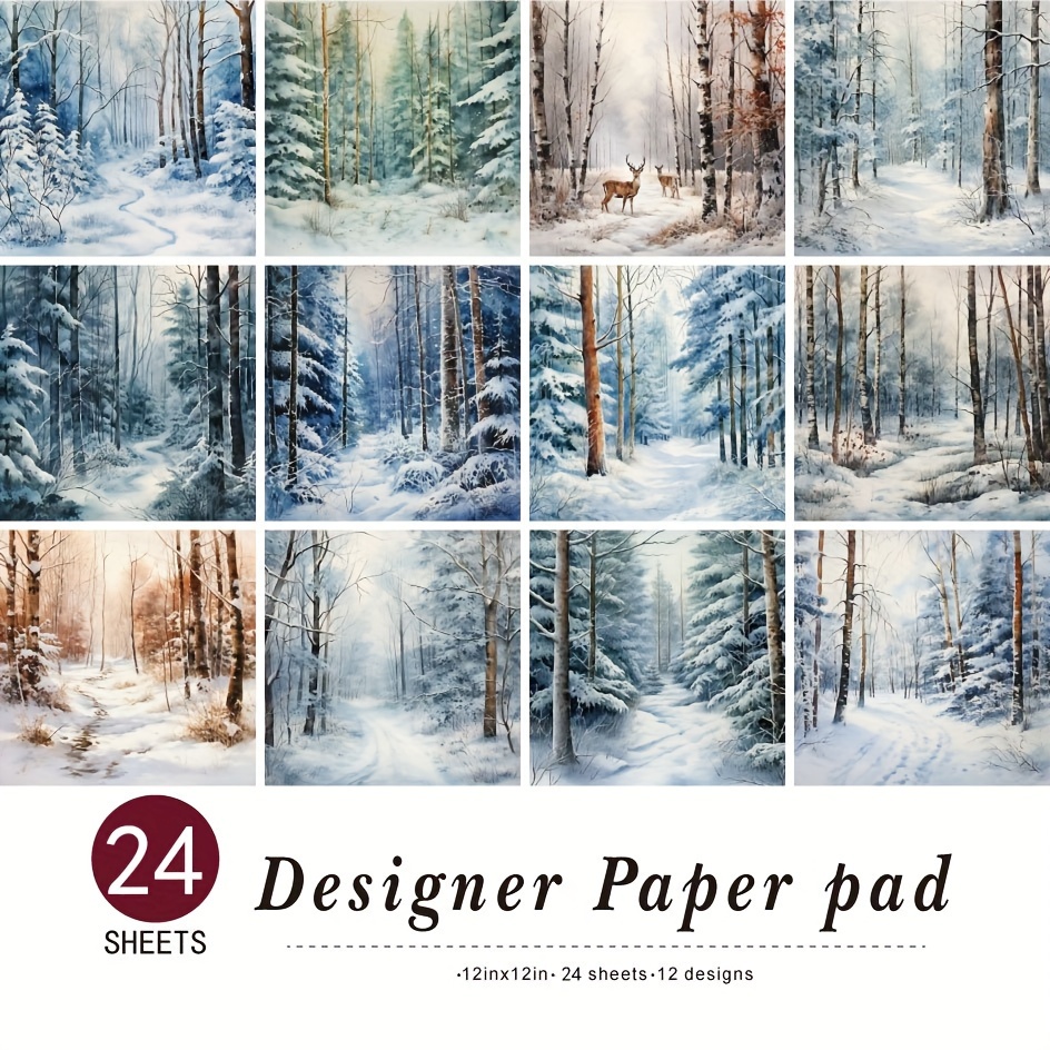 TEMU 24 feuilles de papier scrapbooking 12"X12" sur le thème de , kit d'articles de scrapbooking pour journalisation d'animaux d'hiver, album