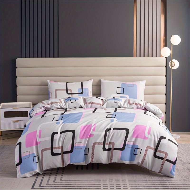 

Space-themed Plaid Duvet Cover Set - 3pcs Set With Zipper Closure, 100% Polyester Sanded Fabric, Breathable All-season Bedding With 2 Pillowcases, Machine Washable (no Duvet Insert)