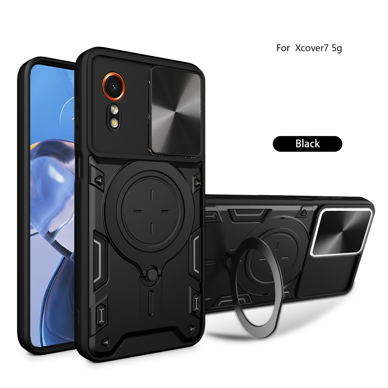 TEMU Phone Case: For 7 5g Case, With Slide Camera Cover, Heavy Duty Protective Durable Sturdy With Rotatable Big Ring Kickstand Phone Case