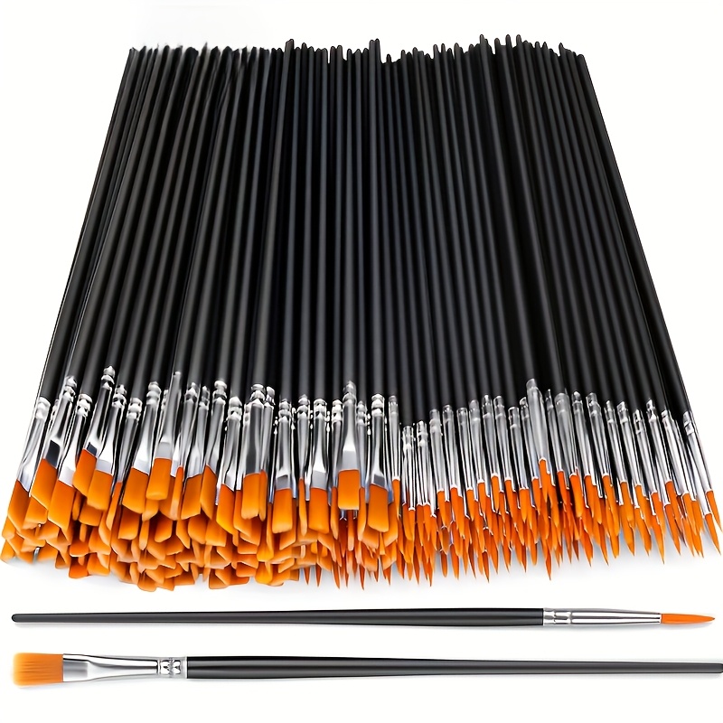 20pcs/2pcs Professional Artist Paint Brush Set, Black Nylon Hair Brushes, Flat & Round Tips, Acrylic, Oil, Watercolor Compatible, Durable Plastic Handle, for Canvas, Rock, Nail Art - Ideal for Artists & Hobbyists