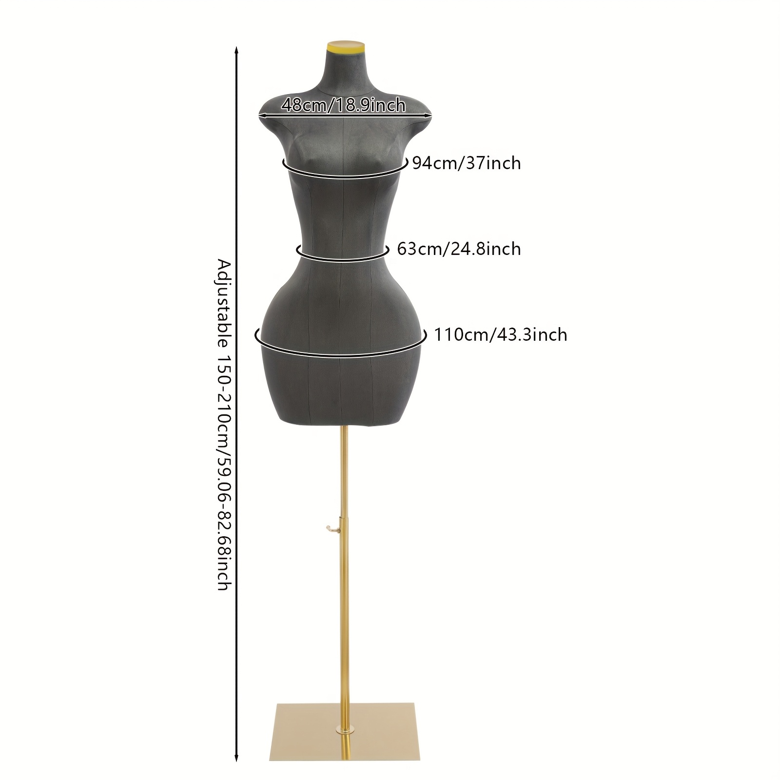 Image of Heavy-duty Curvy Female Mannequin Torso - Adjustable Height (59"-83" Full-body Dress Form With Metal Base, Wide Hips & Bust, Spherical Neck For Clothing Stores, Tailor, Dress Fitting - Pu/suede/metal