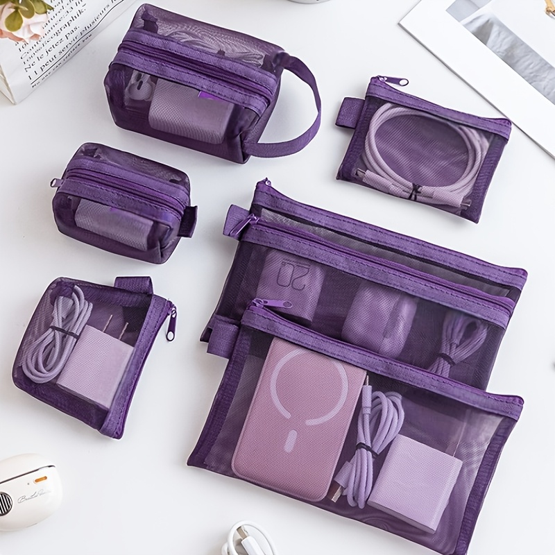6-piece Minimalist Transparent Mesh Coin Purse Set, Portable Mini Zipper Coin Pouch, Compact For Cards, Keys, And