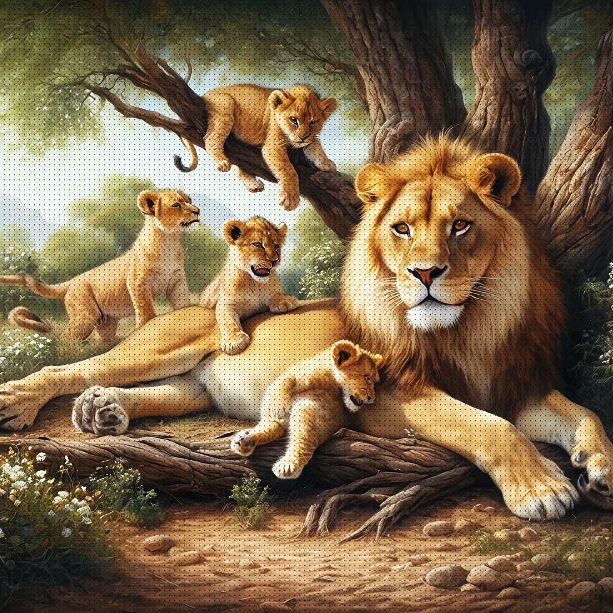 TEMU Jozysh 1pc 40x40cm-15.7x15.7inch/50x50cm-19.7x19.7inch Frameless 11ct/14ct Stamped Fabric Cross Stitch Starter Kit, Featuring A Lion, A Soothing