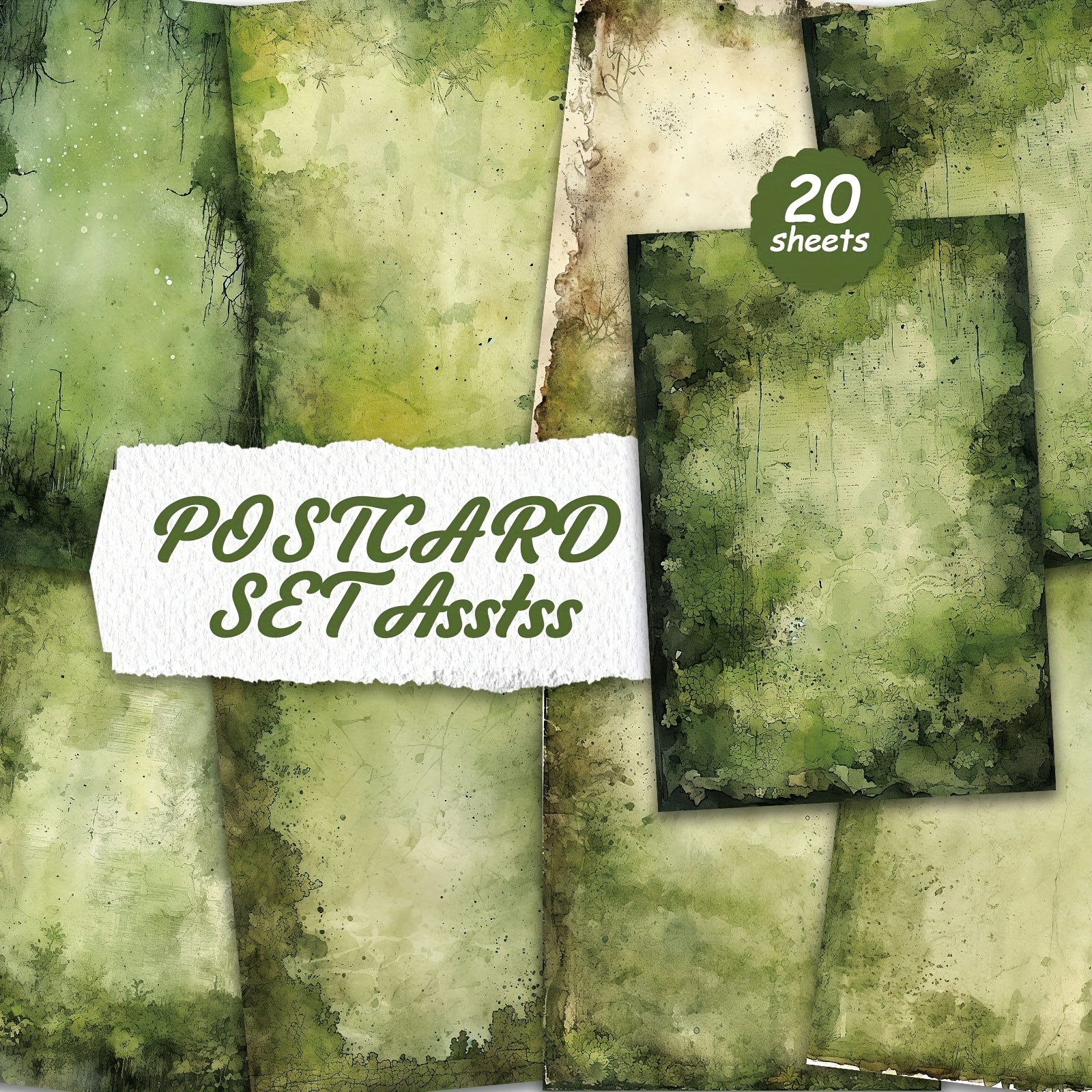 Image of Set Of 20 Green Watercolour Style Postcards For English Scrapbooking, Rubbish Diaries, Handicrafts, Greeting Cards, Christmas Decorations, Halloween, Thanksgiving Holiday Greetings And Gifts.