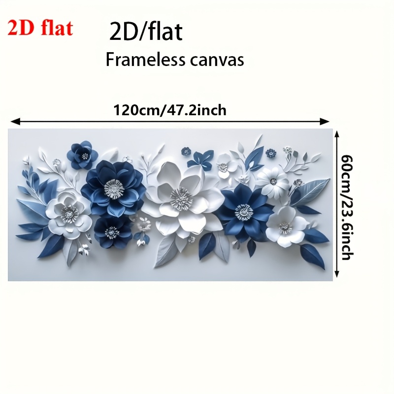 TEMU 2d Flat, Frameless, 1pc, Modern Minimalist Blue And White Tone Floral Frameless Decorative Painting, Reusable, 23.6*47.2 Inches - Perfect Gift