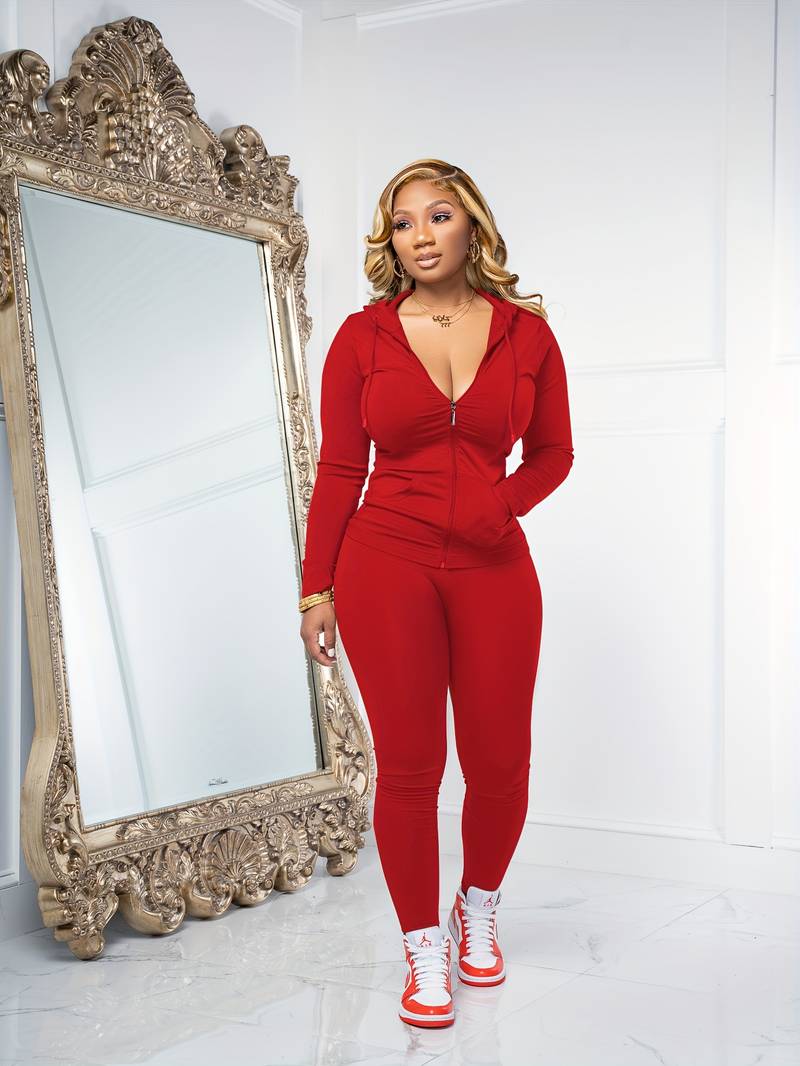 Sweatsuits Piece Tracksuit Plus Size Womens Red Sweatsuit TWO