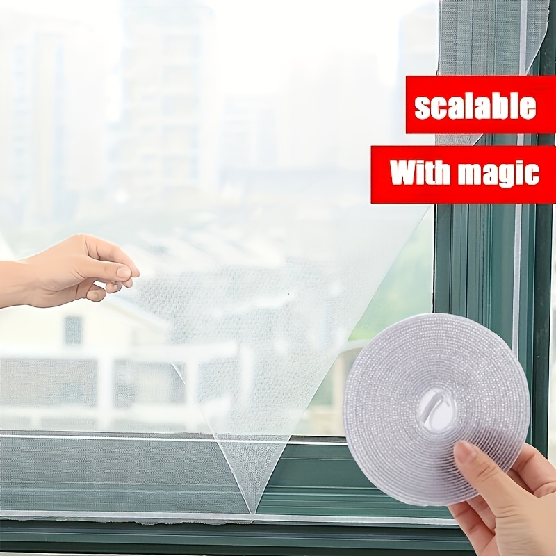 6pcs Heavy-Duty Self-  Window Screen Curtains with   Fasteners & Repair Patch Kit - Invisible Mosquito Proof Mesh Suitable for Bedrooms, Living Rooms, Sliding Doors, Multi-Panel Windows, Breathable DIY Installation for Summer