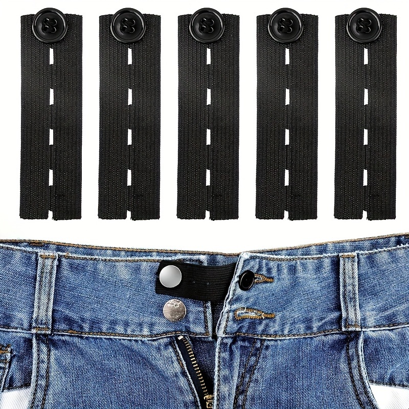 

Elastic Waistband Extenders Set Of 5, Adjustable Waist Button Extenders For Jeans, Pants, Skirts, And Dresses - Black