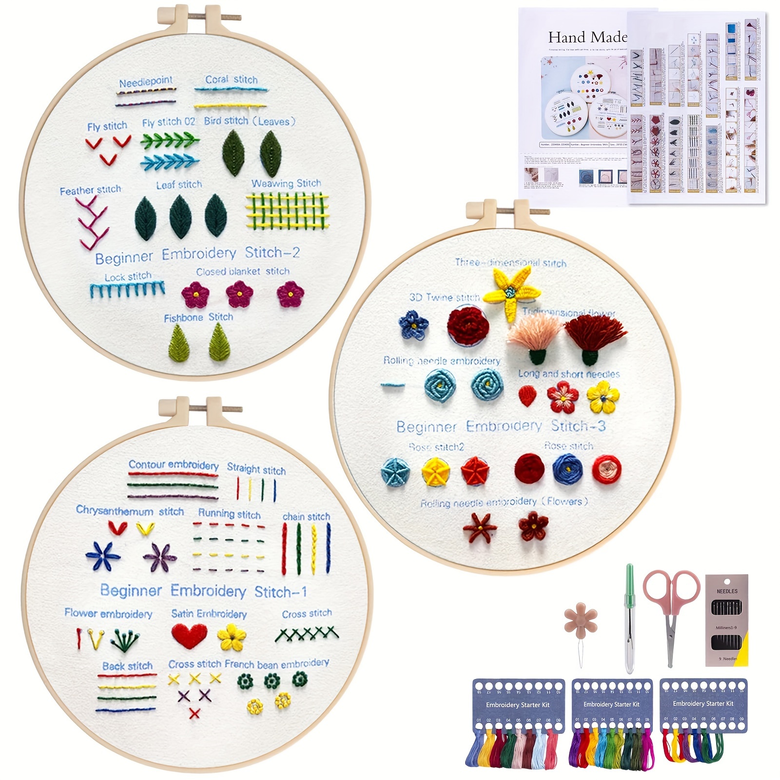 

3 Sets Embroidery Beginners Practice Kit, Halloween, Thanksgiving And Christmas Gift