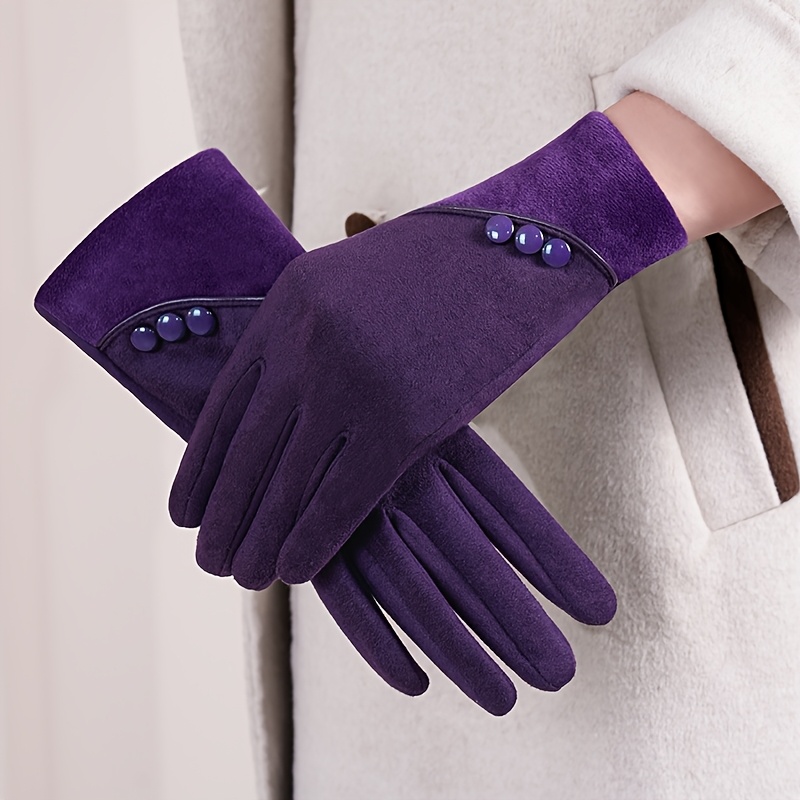 E-shop Warme Damenhandschuhe, neuer Stil für Herbst Winter, Splicing, drei Knöpfe, Touchscreen, verdickt warm, kälte- winddicht