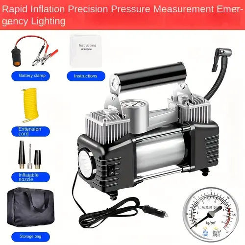 portable tire inflator with gauge auto shut off heavy duty double cylinders 12v air compressor pump with led light without battery