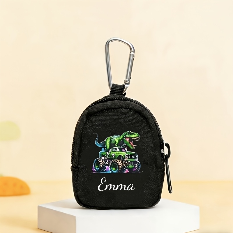 TEMU A Custom Dinosaur-themed Coin Purse That Personalized With A Name Or Text, Featuring A Keychain And Zipper Closure. In 3 Styles, This Compact