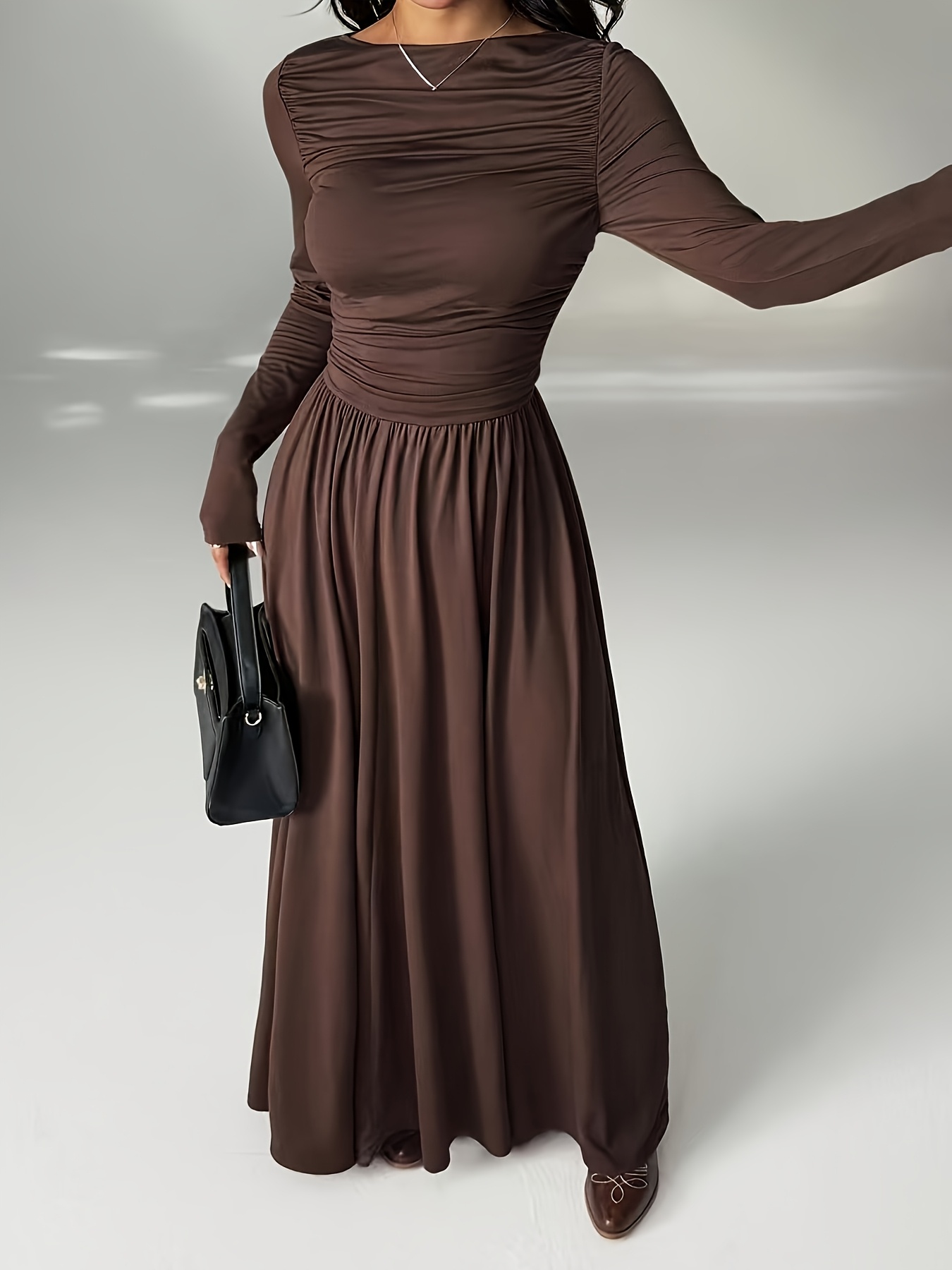 korean style wedding guest dress solid long sleeve women Fabric:Sparkle