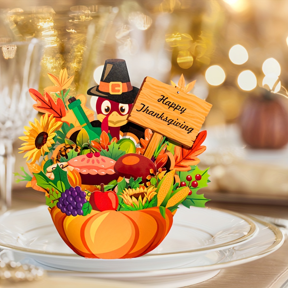 TEMU 1pc A Handcrafted Pop-up Card For Thanksgiving Featuring A 3d Design With A Cartoon Turkey, Pumpkin, And - Ideal For Men And Women, Includes A