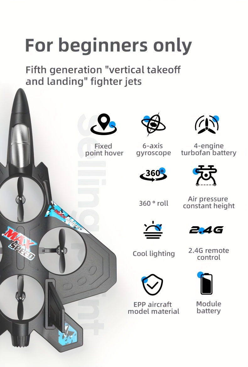 Drone with Rechargeable Battery, Quadcopter Altitude Control, Remote Control Toy for Beginners, Indoor And Outdoor Gifts, Fighter Jet, Toys for Boys And Girls, Christmas, Halloween, Thanksgiving Gifts