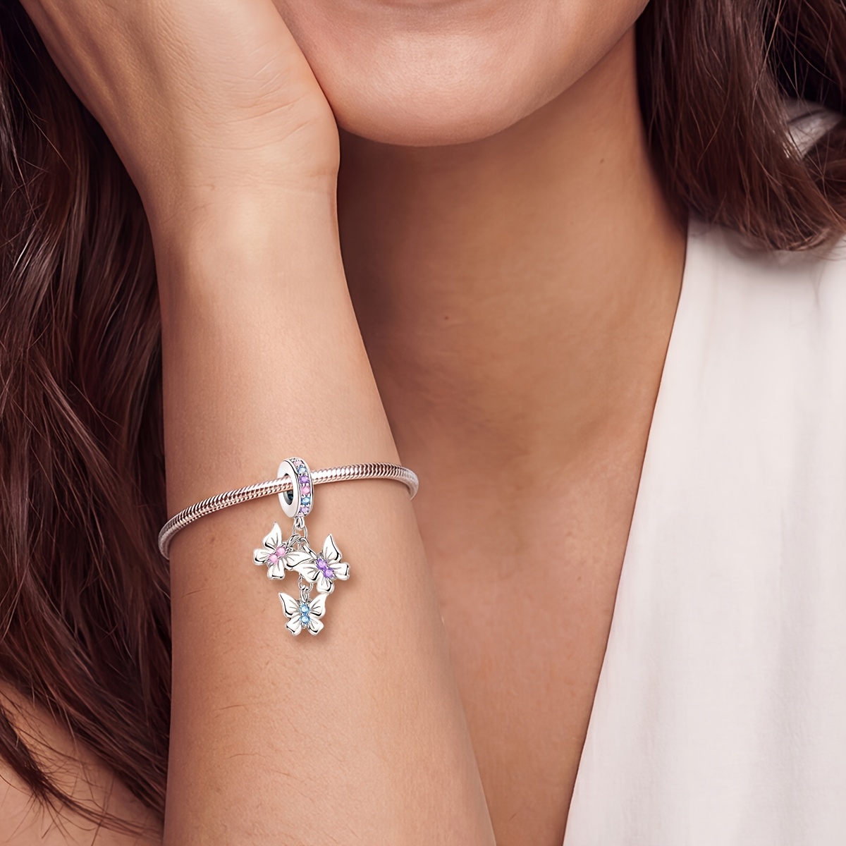 Women's 925 Silver Plated Butterfly Pendant Charm Bracelet