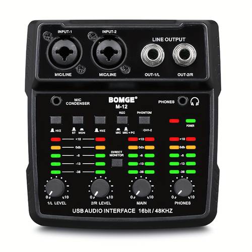 m12 2 channel usb audio interface plug and channel mixer xlr 3 5mm input sound card for pc recording studio live show karaoke
