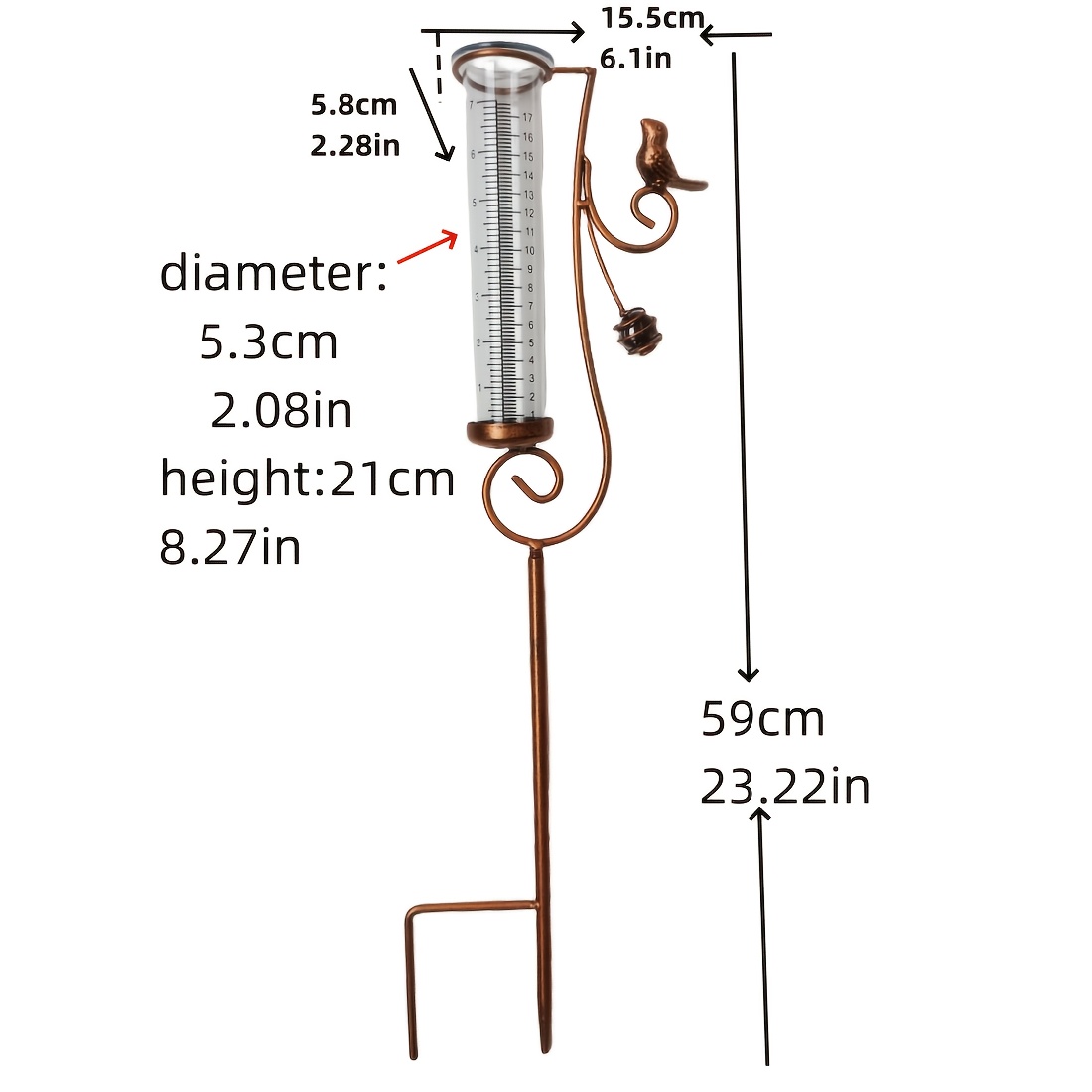 Image of Large Vintage Metal Garden Stake Rain Gauge For Outdoor Decoration