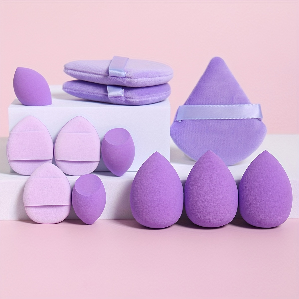 

12-piece Multi-functional Makeup Sponge Puff Set, Flawless Blending For Liquids, Creams & Powders, Latex-free, Dual-use Foundation, & Sponges With Mini Cushion For Types