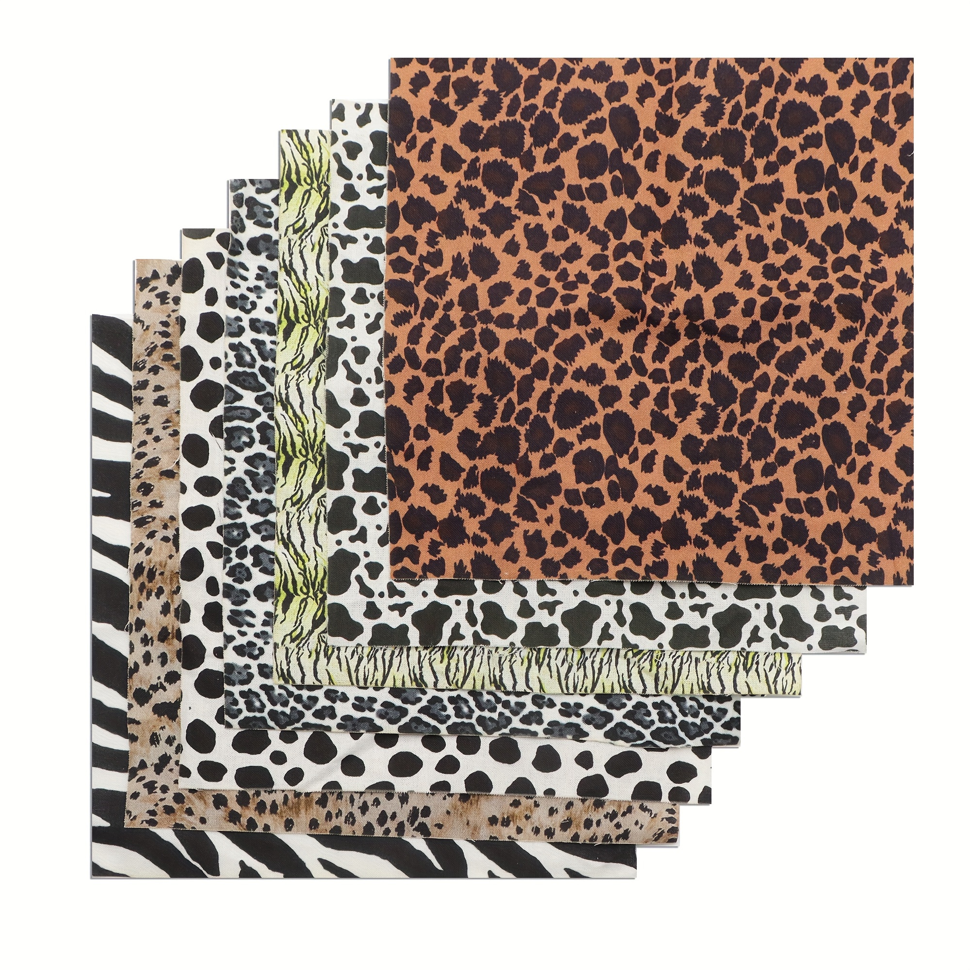 

7-piece Animal Print Cotton Fabric Set - Cow, Zebra & Leopard Patterns, 7.87x7.87" Precut Squares For Diy Quilting, Sewing & Crafting