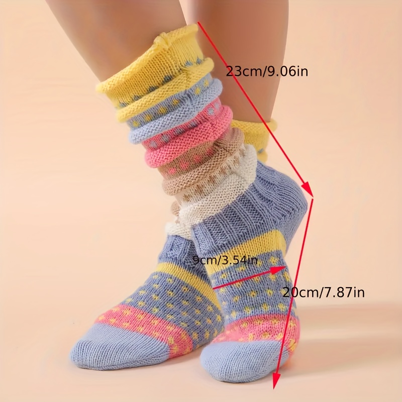 1 pair womens winter warm cable like jacquard striped socks soft pile floor ankle calf no binding multicolor   green yellow white grey   dress boots compatible hand   clean Product details 1