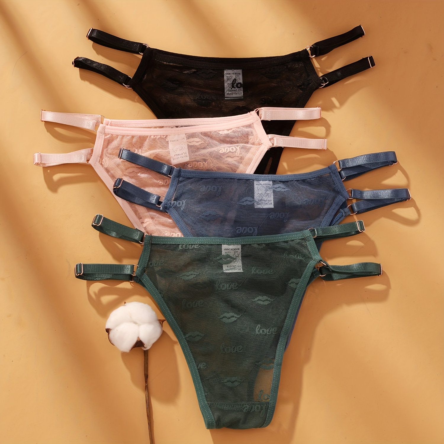 1-Pack Sexy Japanese-Style Lace Lips LOVE Double-Strap Panties | Adjustable Hollow Low-Waist Women'S Triangle Panties with Fashion Buckle