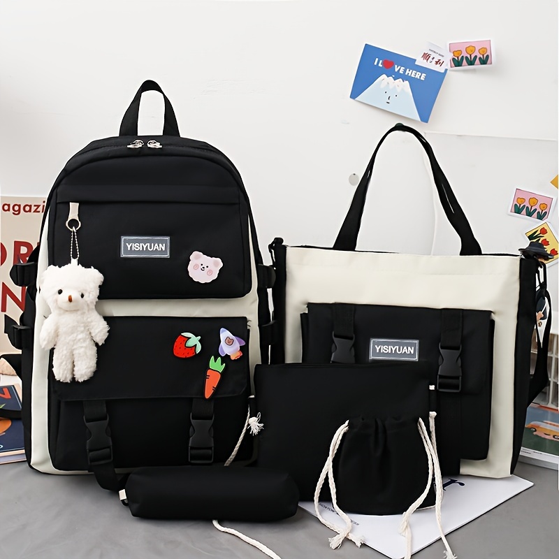 TEMU New Ins Canvas Large-capacity Backpack, Small Fresh Contrasting Bag