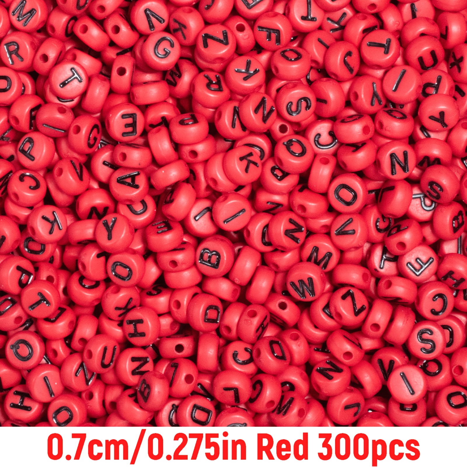 TEMU 300pcs Perles acryliques QYWCTZ 7mm avec centres noirs et rouges, adaptées à la fabrication de bijoux DIY, perles alphabet pour bracelets, ,