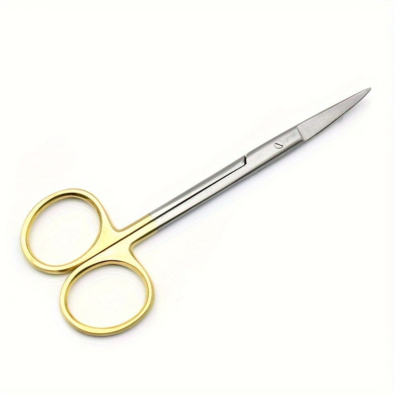 Image of Stainless Steel Golden Handle Small Scissors, Straight And Curved Heads Are , 11.5cm Small Scissors, Used For Manual Eyebrow Trimming, Etc