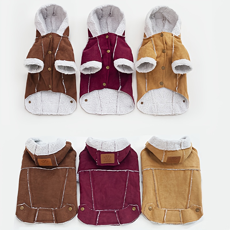 british style real fur like look winter dog jacket with sheep lining adjustable hooded collar button front closure poodle like pomeranian like small medium dogs cats outerwear cozy cold weather warm coat no Product details 5