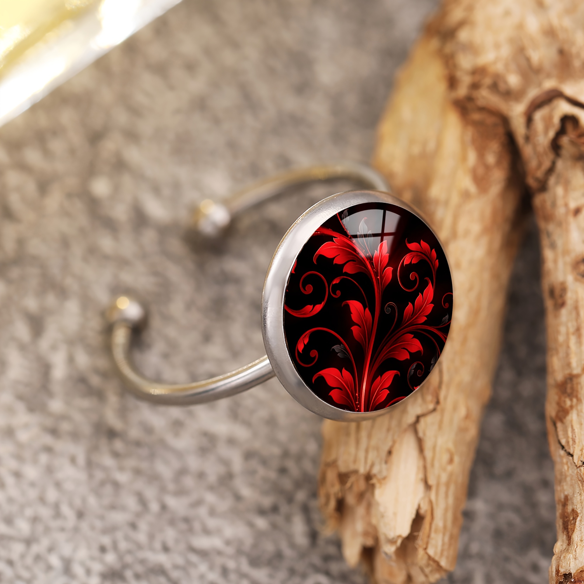 Red and Black Classical Scroll Pattern 316 Stainless Steel Ring