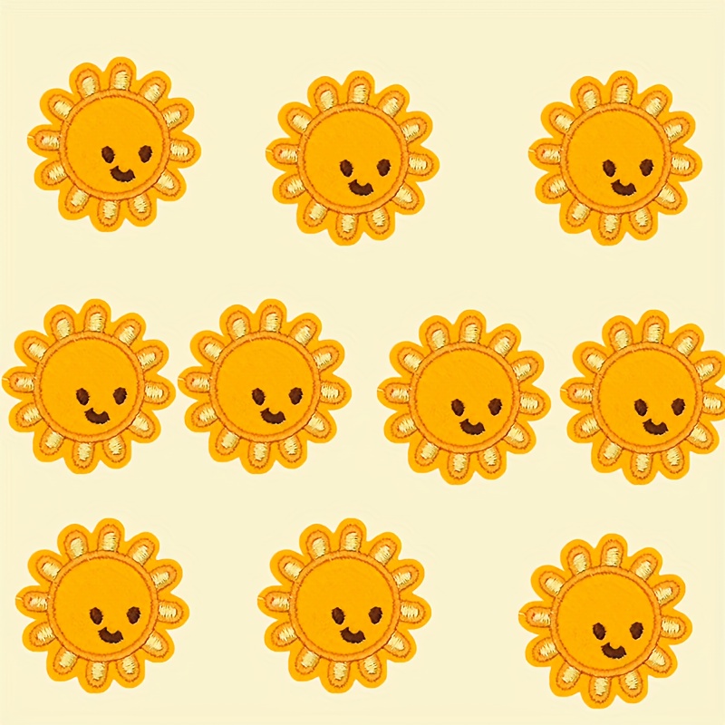 E-shop 10 Stück Mini Gelbe Kleine Sonnen-Stoffaufnäher, Cartoon-Sonnen-Stickerei-Aufnäher, DIY Abzeichen-Aufnäher, Orange-Gelbes Farbschema mit