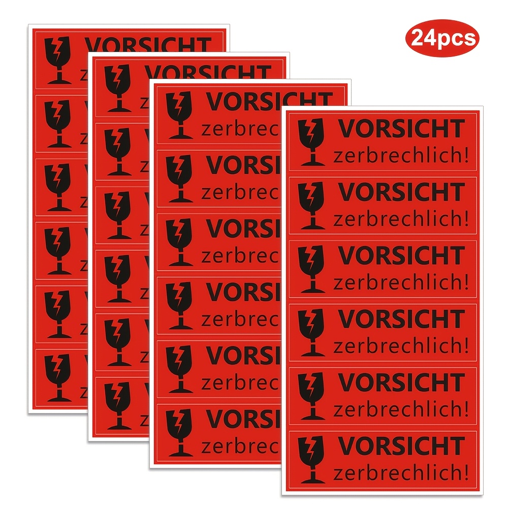 Image of E-commerce Special German Fragile Labels, 24-pack, Red, "vorsicht Zerbrechlich!" Drop-proof Warning Stickers