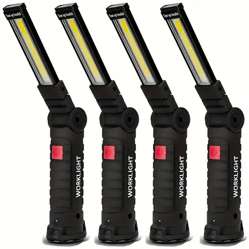 4pcs rechargeable work lights cob led flashlights outdoor camp light portable hanging work lamp with built in battery for camping vehicle maintenance lamp
