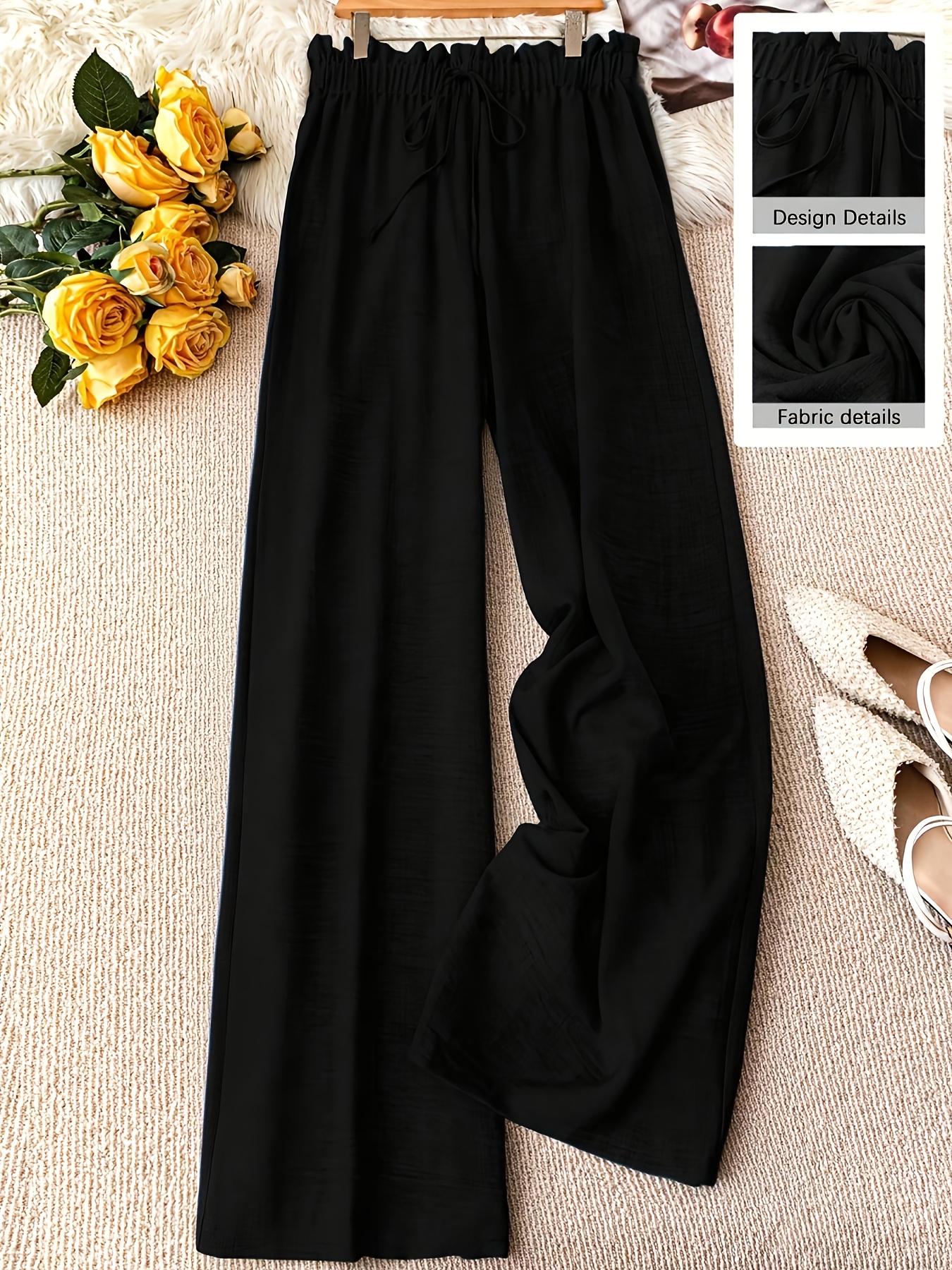 item picture womens elegant solid color   drawstring waist comfortable long pants