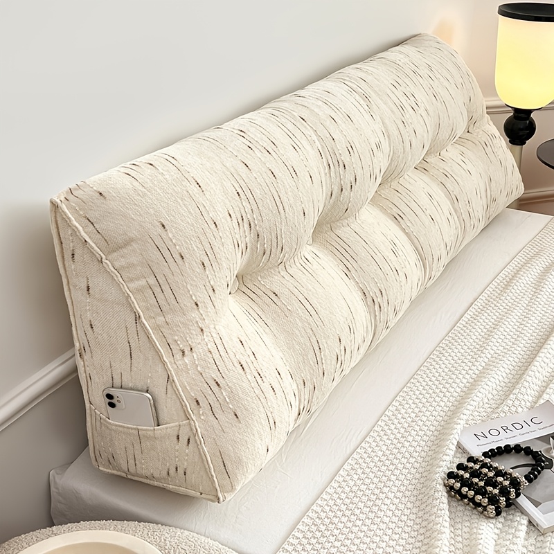 TEMU Chenille Triangular Headboard Pillow With Pocket & Removable Cover, Back & Stomach Sleep Friendly, Bed Backrest Cushion For Sofa & Bedroom