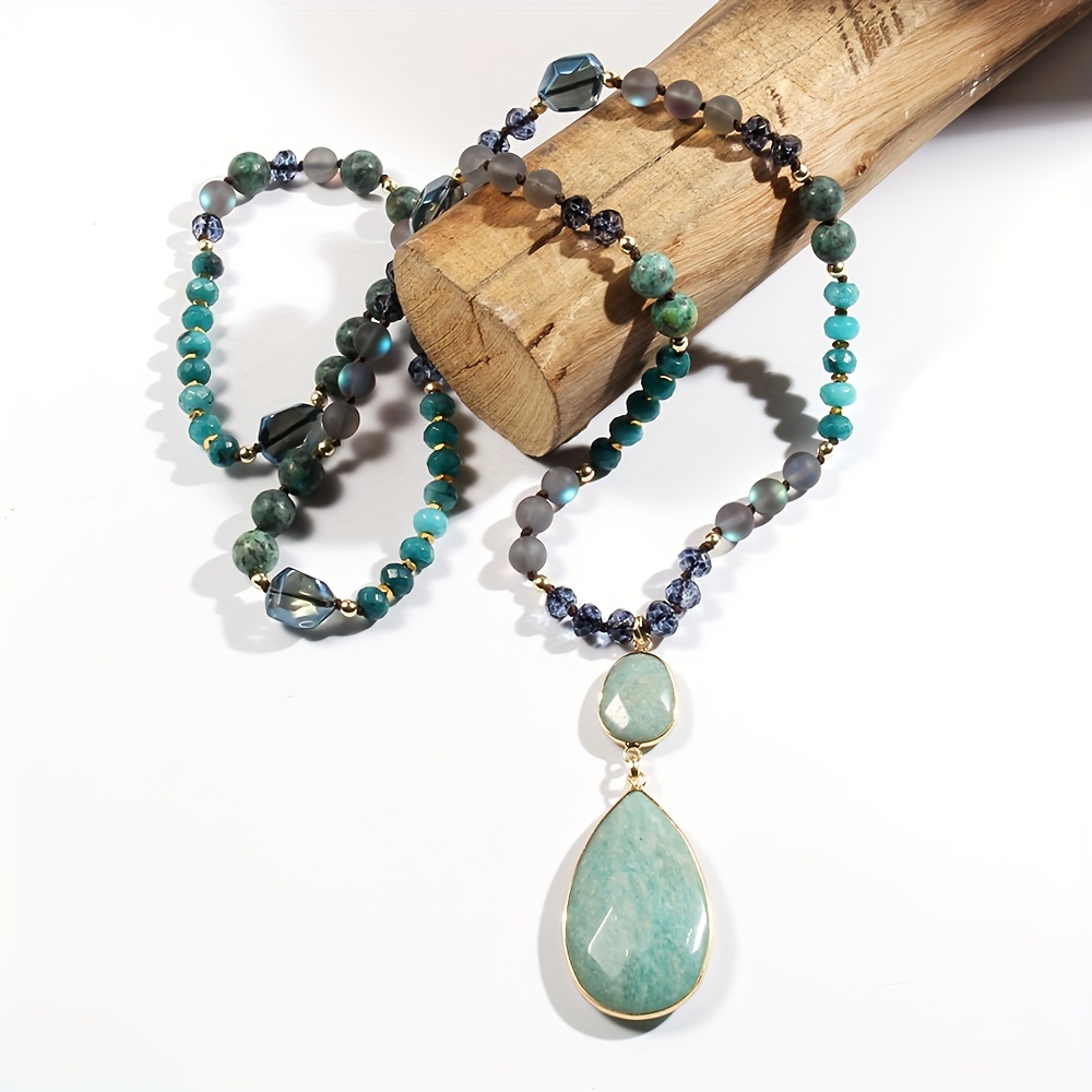Spring Bohemian Women's Natural Stone Knot Necklace