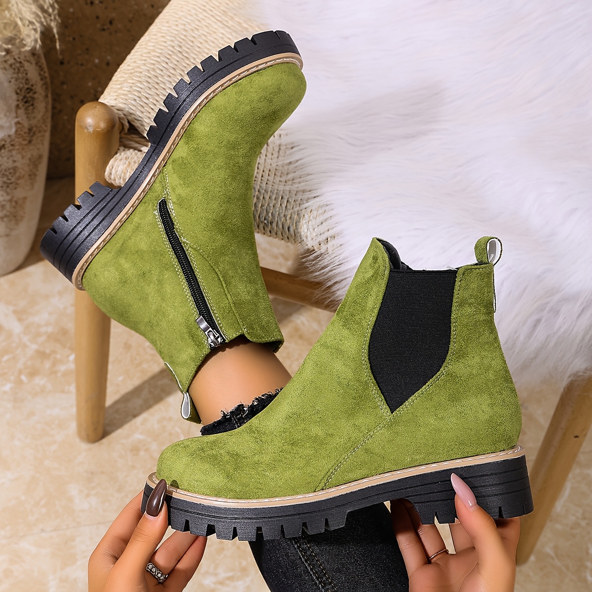 TEMU Une paire de bottes de cheville élégantes et stylées avec fermeture éclair latérale, adaptées à toutes , un indispensable magnifiques.,