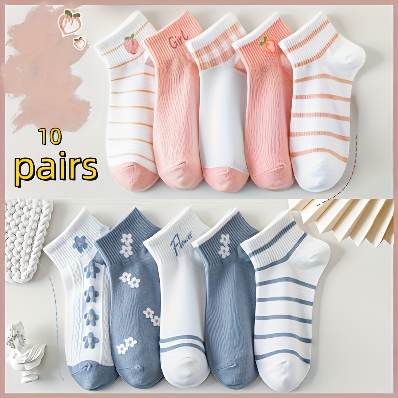 E-shop 5 Paar/10 Paar Damen, Frühling Sommer Bequeme Süße Atmungsaktive Vielseitige Blumen Kurze Socken