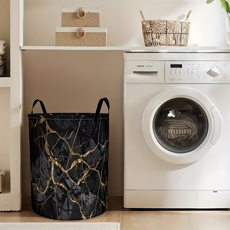 TEMU 1pc Foldable Laundry Basket With Black , Round Bath Basket Suitable For Bathrooms And Bedrooms, Storage Box For Wardrobe And Home Supplies,