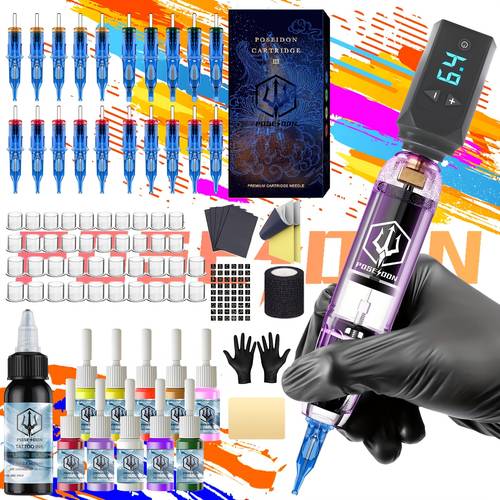 tattoo tools valentines day gift tattoo pen kit poseidon wireless tattoo tattoo gun kit with tattoo power supply and 20pcs tattoo cartridge needles complete tattoo kit 11 inks tattoo supplies for beginners