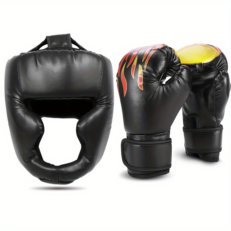  3pcs boxing set for beginners gloves helmet and training equipment pu material multicolor details 3