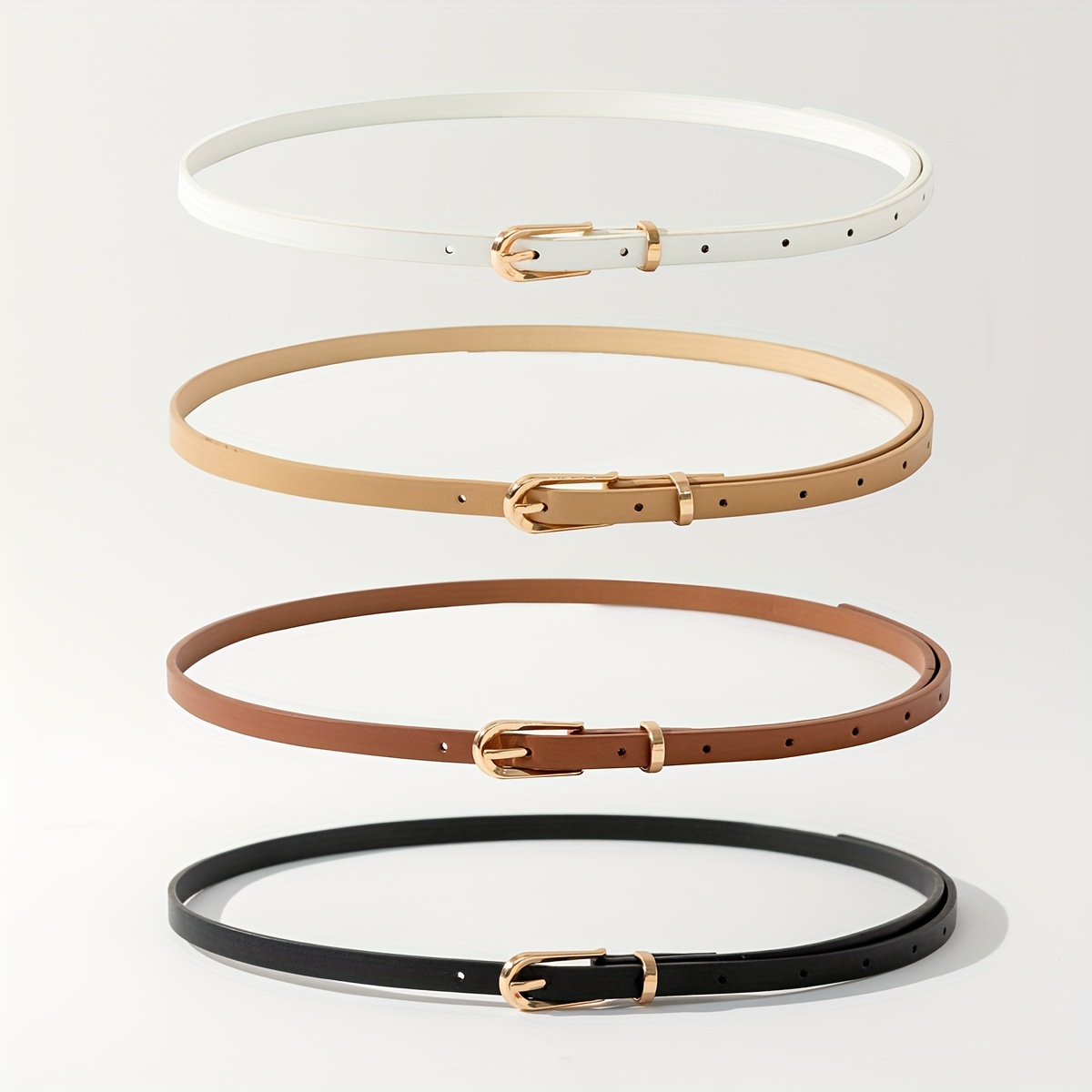 4 Pcs Women's Skinny PU Leather Belts with Metal Buckles - Pants, Jeans, Dresses, and More