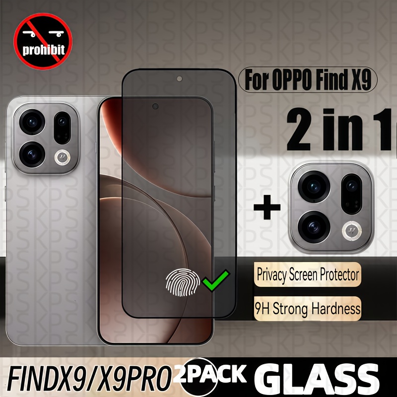 TEMU 2pcs [1 1] Anti-spy Privacy Screen Protector With Camera Lens Protector, Compatible With Oppo Find X9/x9 Pro, Tempered Glass Privacy Film,