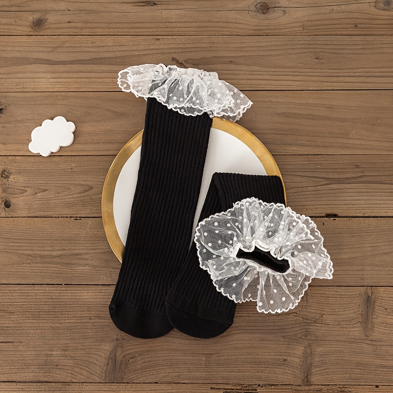 Girls' Mid-calf Lace Cotton Socks