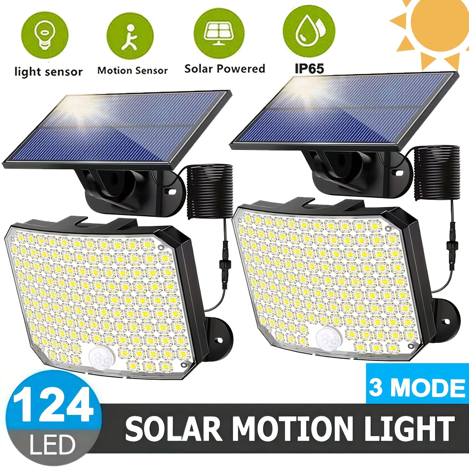 124 LED Solar Motion Sensor Lights Outdoor with Remote